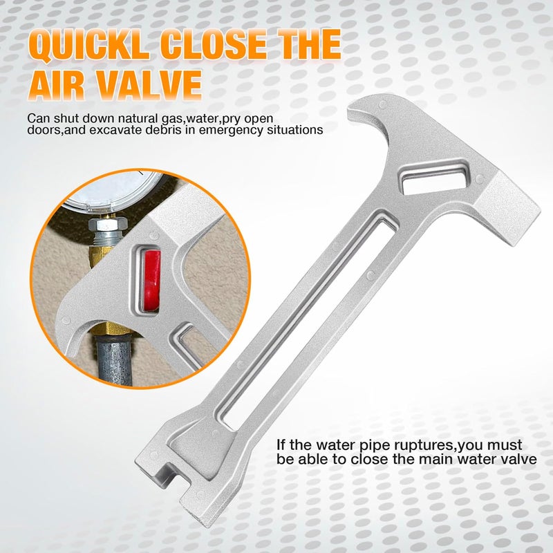 VYH 4-in-1 Emergency Tool – Gas & Water Shut Off Wrench, Non-Sparking Pry Bar, Earthquake Survival – Firefighter-Designed, Heavy-Duty Alloy (Silver) - Image 4